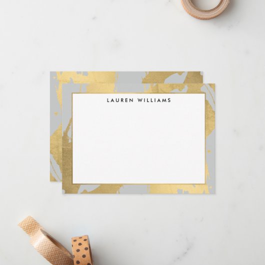 Abstrakte Imitate Gold Pinselstriche auf der graue Mitteilungskarte (Vorderseite/Rückseite Beispiel)