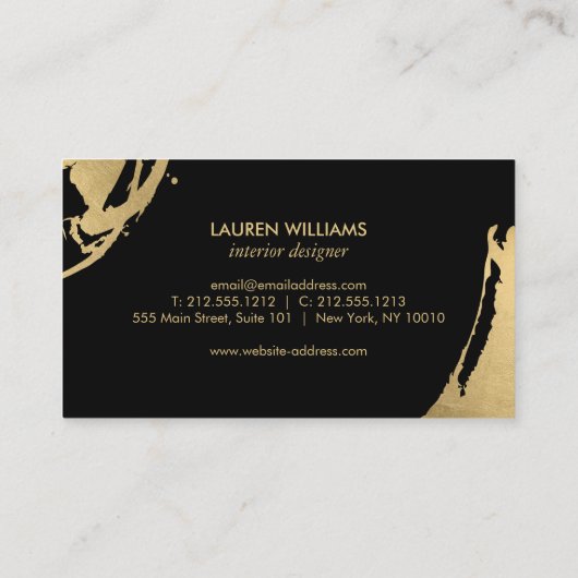 Abstrakte Imitate Gold Pinselstriche auf White II Visitenkarte (Rückseite)