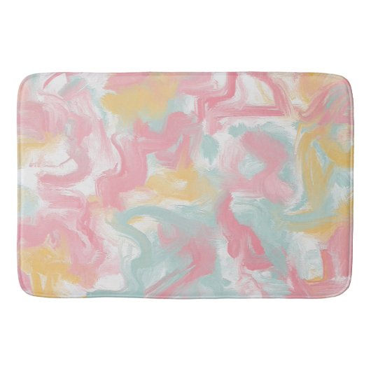 Abstrakte Impasto Paint Coral Yellow Turquoise Badematte (Vorderseite)