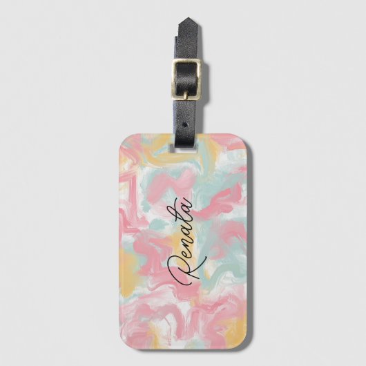 Abstrakte Impasto Paint Coral Yellow Turquoise Gepäckanhänger (Vorderseite Vertikal)