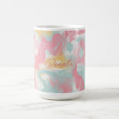 Abstrakte Impasto Paint Coral Yellow Turquoise Kaffeetasse (Mittel)