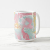 Abstrakte Impasto Paint Coral Yellow Turquoise Kaffeetasse (VorderseiteRechts)