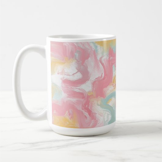 Abstrakte Impasto Paint Coral Yellow Turquoise Kaffeetasse (Links)