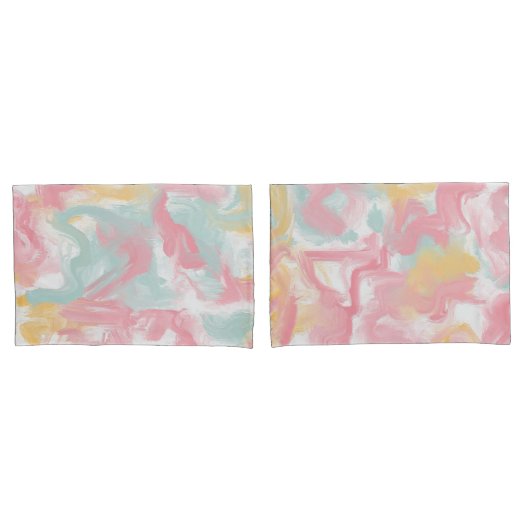 Abstrakte Impasto Paint Coral Yellow Turquoise Kissenbezug (Vorderseite-Set)