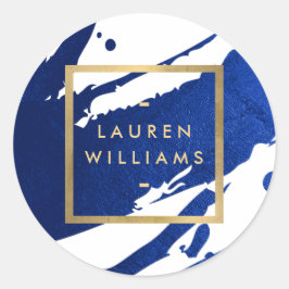 Abstrakte Indigo Blue Pinselstriche Runder Aufkleber