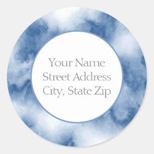 Abstrakte Indigo Blue Watercolor Labels Runder Aufkleber