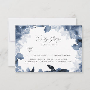 Abstrakte Indigo-Blumen-RSVP-Karte mit Essensauswa RSVP Karte
