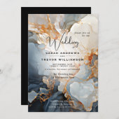 Abstrakte Indigo- und Goldeinladung Einladung (Vorne/Hinten)