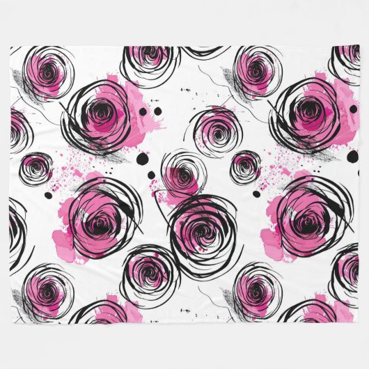 Abstrakte Inky Petals Muster Fleecedecke (Vorderseite (Horizontal))