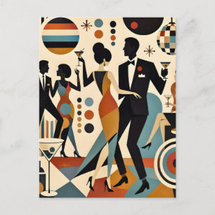 Abstrakte Jazzy Martinis und tanzende Cocktailpart Postkarte