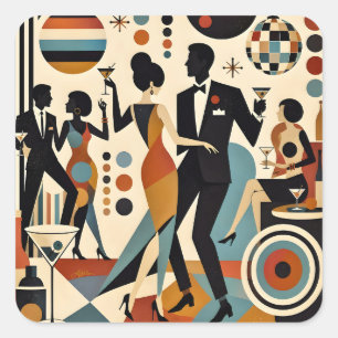 Abstrakte Jazzy Martinis und tanzende Cocktailpart Quadratischer Aufkleber