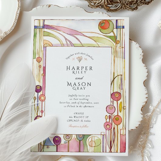 Abstrakte Jugendstil-Hochzeit Einladung