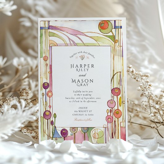 Abstrakte Jugendstil-Hochzeit Einladung