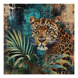 Abstrakte Jungle-Katze-Landschaft Poster