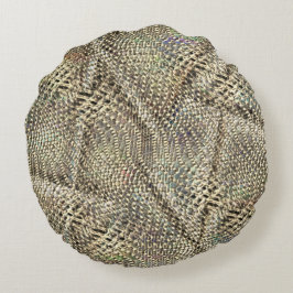 Abstrakte Jute mit leichter Metalltonschnur Rundes Kissen