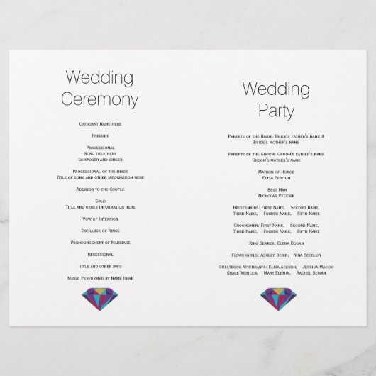 Abstrakte Juweletöne Modernes Hochzeitsprogramm (Rückseite)