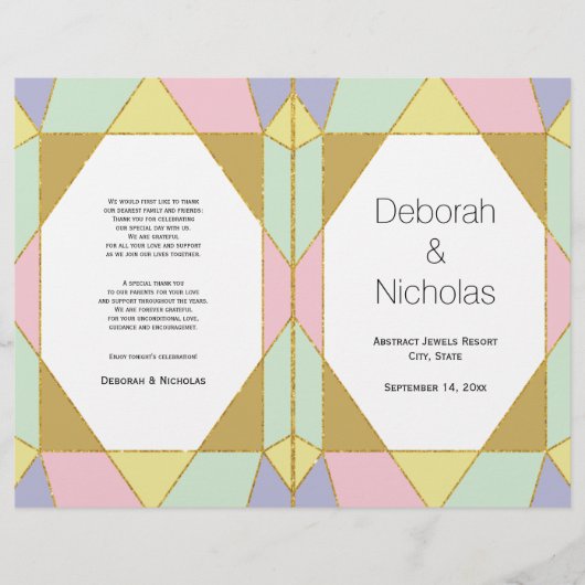 Abstrakte Juwelierfarben Modernes Hochzeitsprogram (Vorderseite)