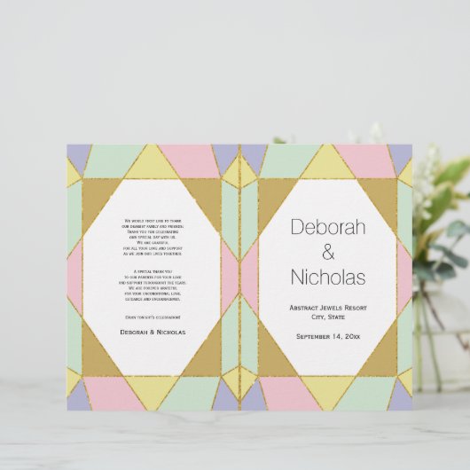 Abstrakte Juwelierfarben Modernes Hochzeitsprogram (Stehend Vorderseite)