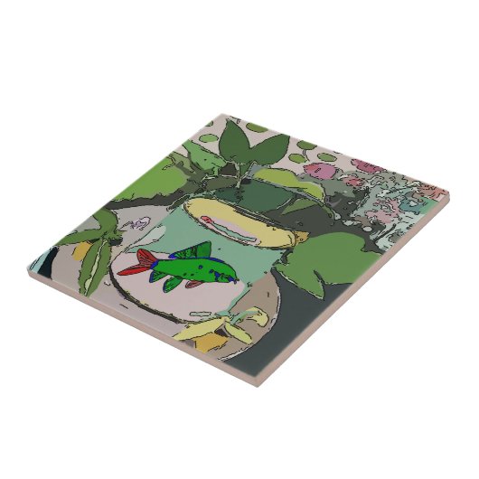 Abstrakte Kacheln, Grüne Fische in Schüssel, Fliese (Seite)