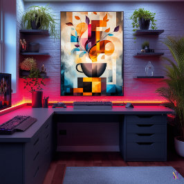 Abstrakte Kaffeekunst - Geometrischer Cup und Damp Poster