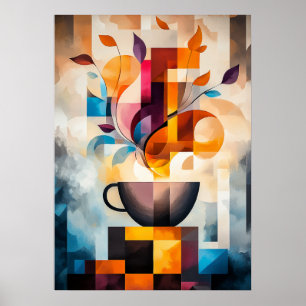 Abstrakte Kaffeekunst - Geometrischer Cup und Damp Poster