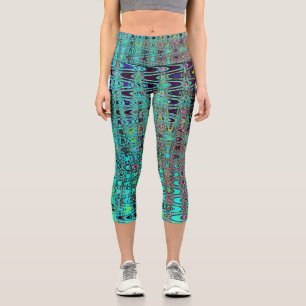 Abstrakte Kaleidoskopische Aqua Retro Boomerang Wa Capri Leggings