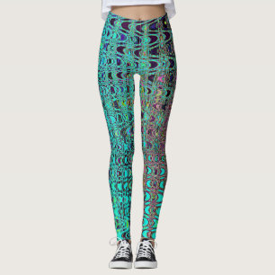 Abstrakte Kaleidoskopische Aqua Retro Bumerang Wel Leggings