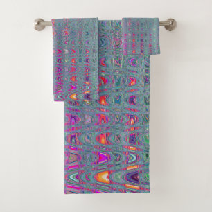 Abstrakte Kaleidoskopische Retro Boomerang Waves Badhandtuch Set