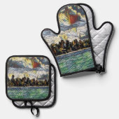 Abstrakte Karibik Beach Brick Art Ofenhandschuh & Topflappen-Set (Vorderseite/Rückseite)