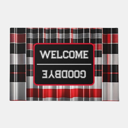 Abstrakte Karierte Kollektion aus Red Black Fußmatte (Vorderseite)