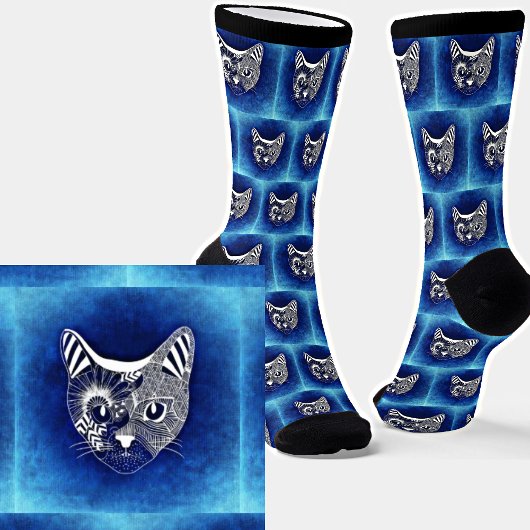 Abstrakte Katze auf blau Socken