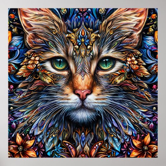 Abstrakte Katze-Illustration Poster (Vorne)