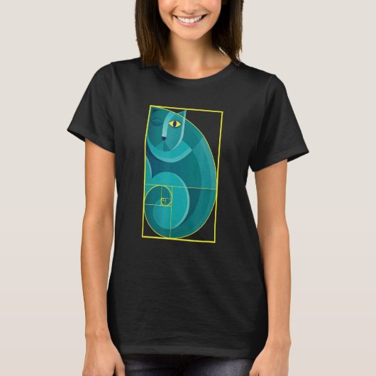 Abstrakte Katze im Fibonacci Golden Spiral T-Shirt (Vorderseite)