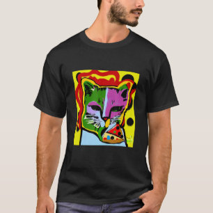 Abstrakte Katze isst Pizza Weird Po[p Farbige & T-Shirt