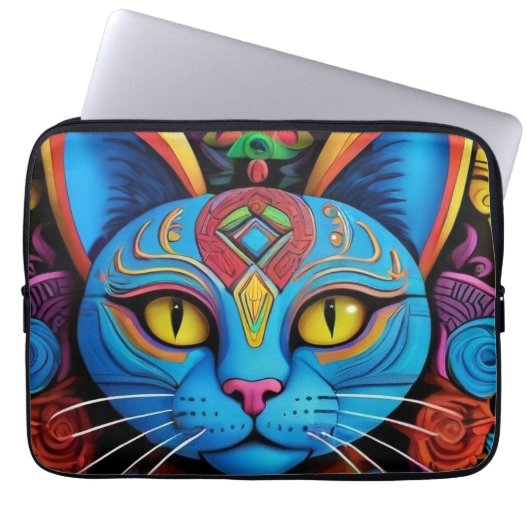 Abstrakte Katze mit gelben Augen Laptopschutzhülle (Vorderseite)