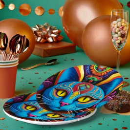 Abstrakte Katze mit gelben Augen Pappteller