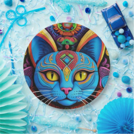 Abstrakte Katze mit gelben Augen Pappteller