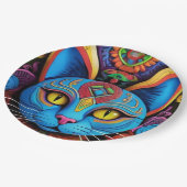 Abstrakte Katze mit gelben Augen Pappteller (Schrägansicht)