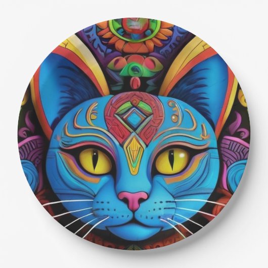 Abstrakte Katze mit gelben Augen Pappteller (Vorderseite)
