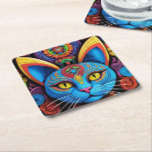 Abstrakte Katze mit gelben Augen Rechteckiger Pappuntersetzer (angewinkelt)