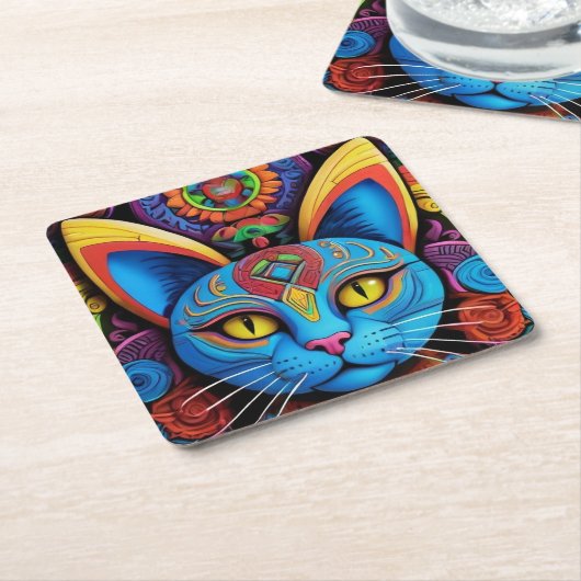 Abstrakte Katze mit gelben Augen Rechteckiger Pappuntersetzer (angewinkelt)