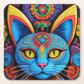 Abstrakte Katze mit gelben Augen Rechteckiger Pappuntersetzer (Vorderseite)
