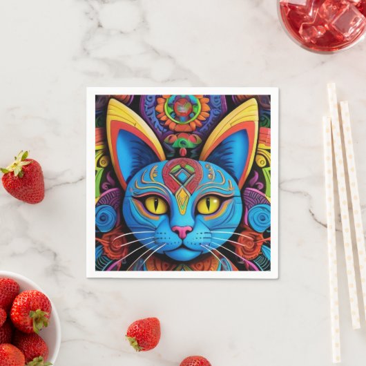 Abstrakte Katze mit gelben Augen Serviette (Beispiel)