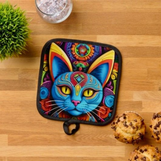 Abstrakte Katze mit gelben Augen Topflappen
