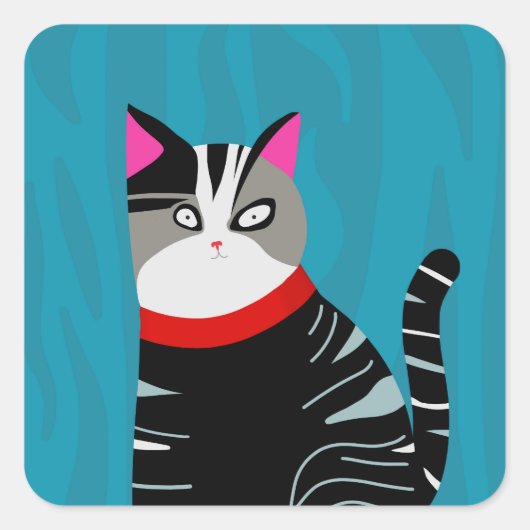Abstrakte Katze Quadratischer Aufkleber (Vorderseite)
