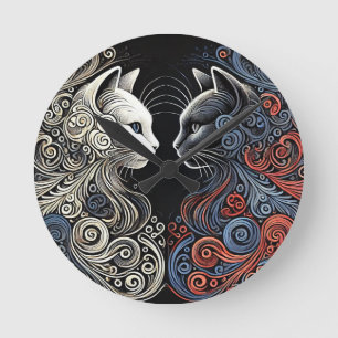 Abstrakte Katzen Kunst Runde Wanduhr