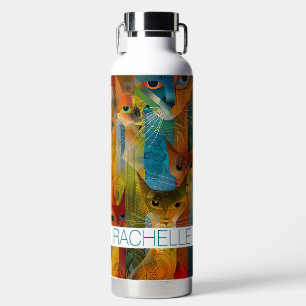 Abstrakte Katzen mit Namen Trinkflasche
