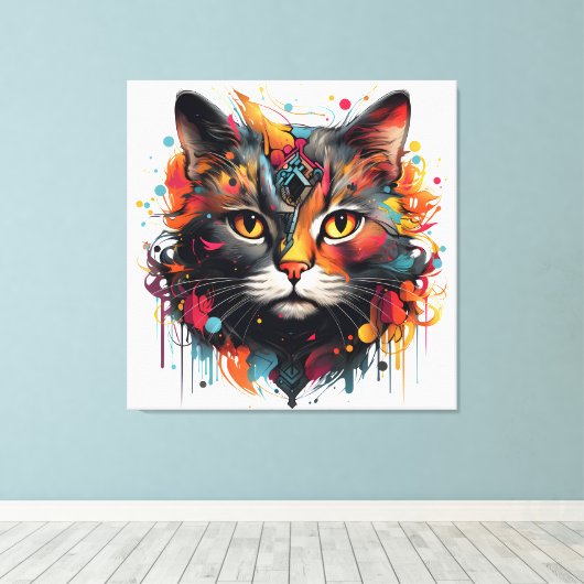 Abstrakte Katzenmalerei - farbenfrohe Feline Leinwanddruck (Insitu (Holzboden))