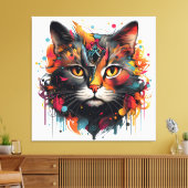 Abstrakte Katzenmalerei - farbenfrohe Feline Leinwanddruck (Insitu (Wohnzimmer))