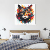 Abstrakte Katzenmalerei - farbenfrohe Feline Leinwanddruck (Insitu (Schlafzimmer))